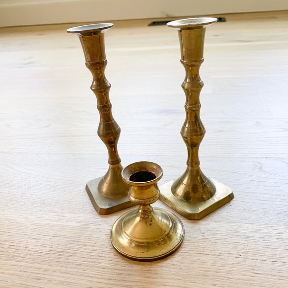 VINTAGE solid brass candle stick set of 3 - Picture 7 of 9